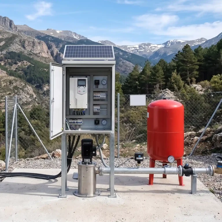 Instalación de bomba de pozo con variador de frecuencia para presión constante en la Sierra.