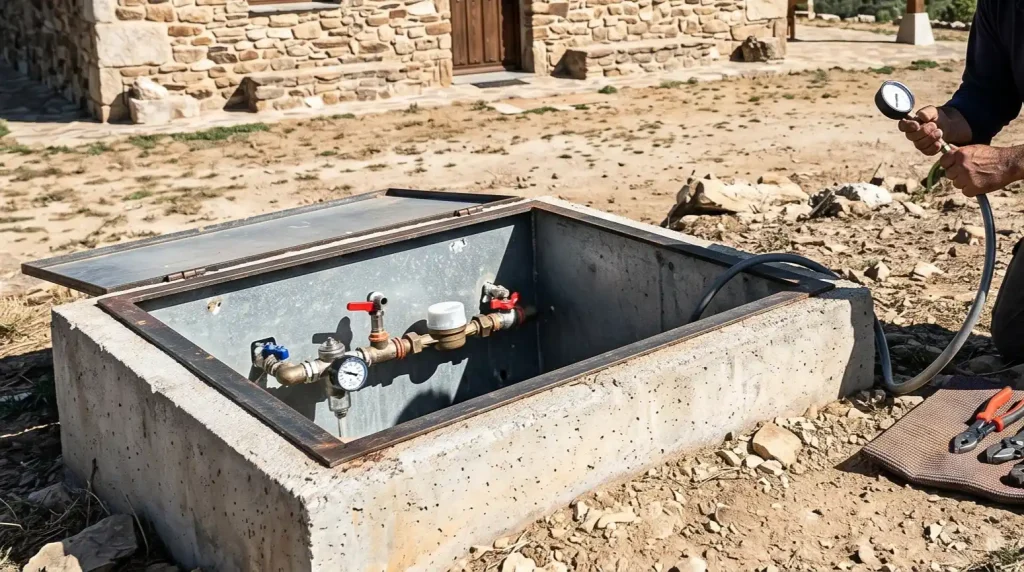 Un profesional inspeccionando una acometida de agua