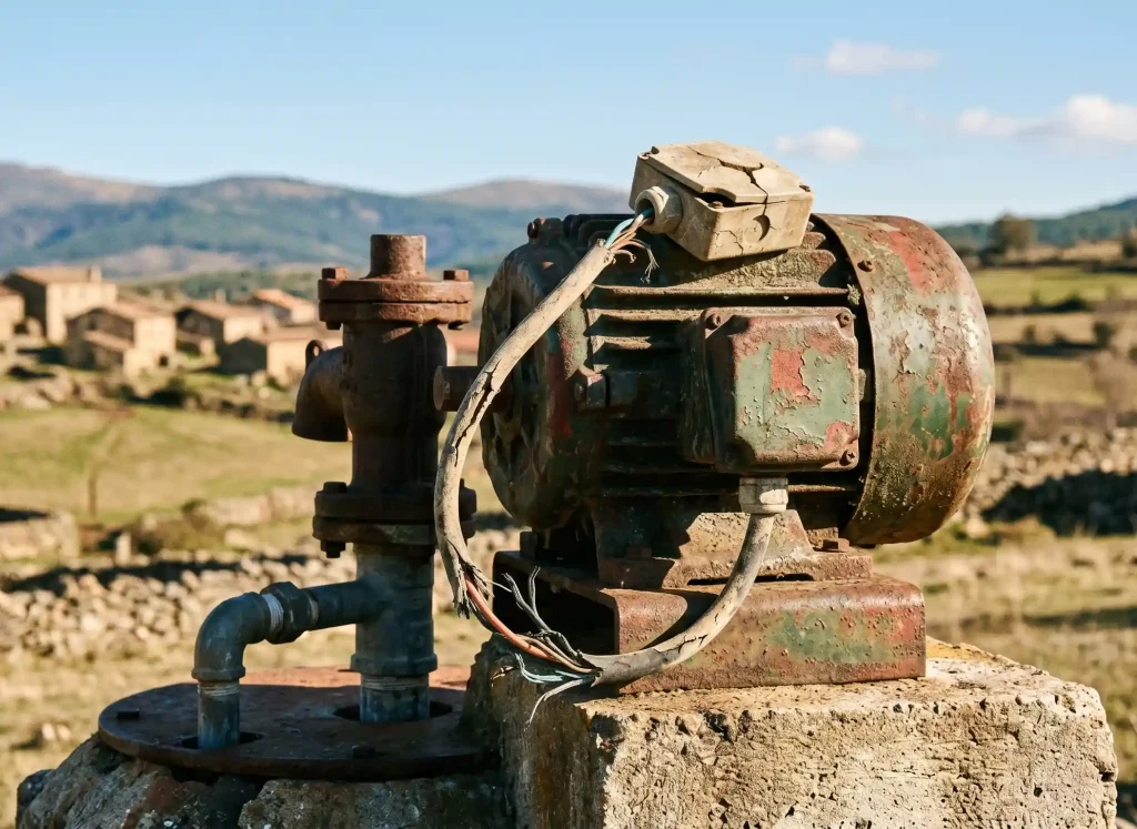Motor de bomba de agua antiguo, en la Sierra Norte